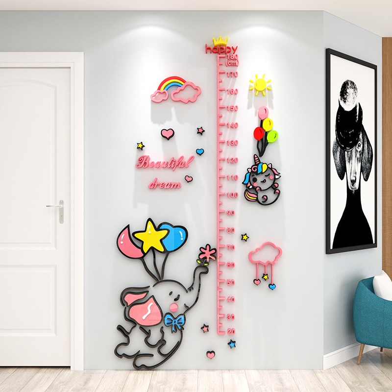 測量身高尺墻面貼紙壁畫3d立體卡通家用寶寶兒童房間布置裝飾創意