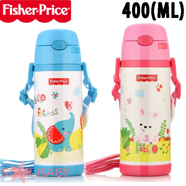 【STAR BABY】費雪俏皮動物 兩用保冷/保溫兒童吸管式背帶水壺吸管水壺(400ML)