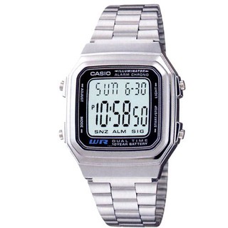 【CASIO】復古銀方形經典電子錶(A-178WA-1A)正版宏崑公司貨