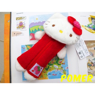 ☆POMER☆日本SANRIO正品已絕版 HELLO KITTY 凱蒂貓 草莓 紅色絨毛立體造型 娃娃玩偶 筆袋 鉛筆盒