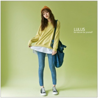Lulu’s 薑黃色假兩件下接白t衛衣布上衣