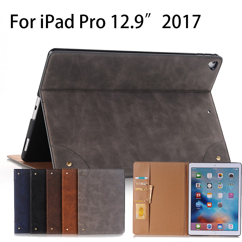 適用於 2015 年舊版 ipad pro 12.9 英寸 2017 年經典書籍 pu 皮革錢包保護套支架保護套