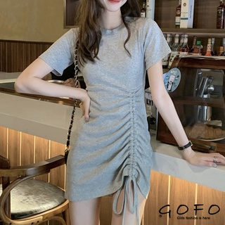 GOFO 短袖洋裝 韓系顯瘦 設計感下擺抽繩 性感包臀 連身裙 連衣裙 夏季 夏天 女裝