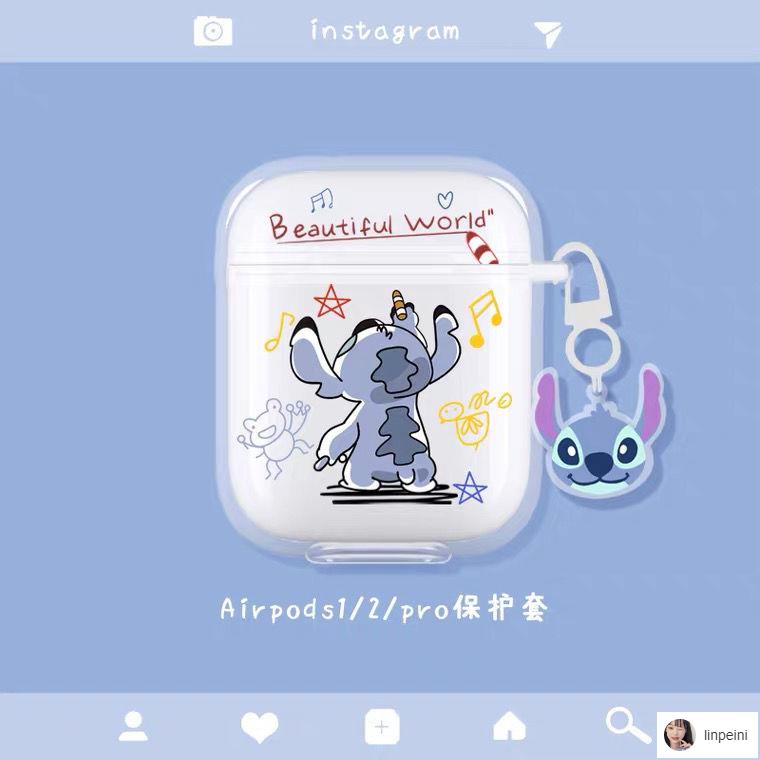 一杯冰美妮🧸【爆款】ins背影史迪仔AirPods1/2代保護套透明蘋果pro3代無線藍牙耳機殼