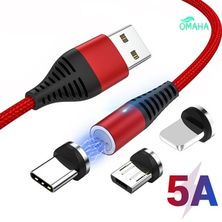 【嘉嘉3C數位】5A磁吸數據線 QC3.0帶燈3針快充線適用於iPhone Micro USB type-c 磁性充電頭