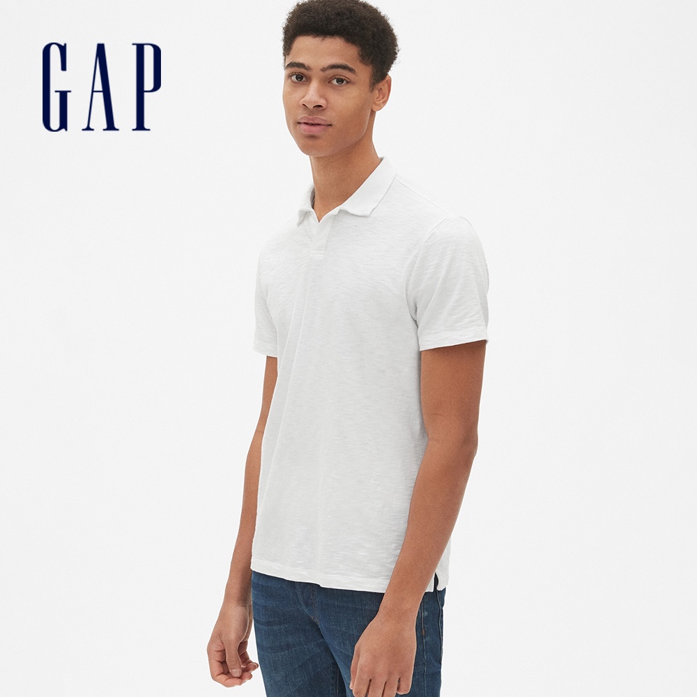 Gap 男裝 舒適竹節針織短袖POLO衫-白色(440723)
