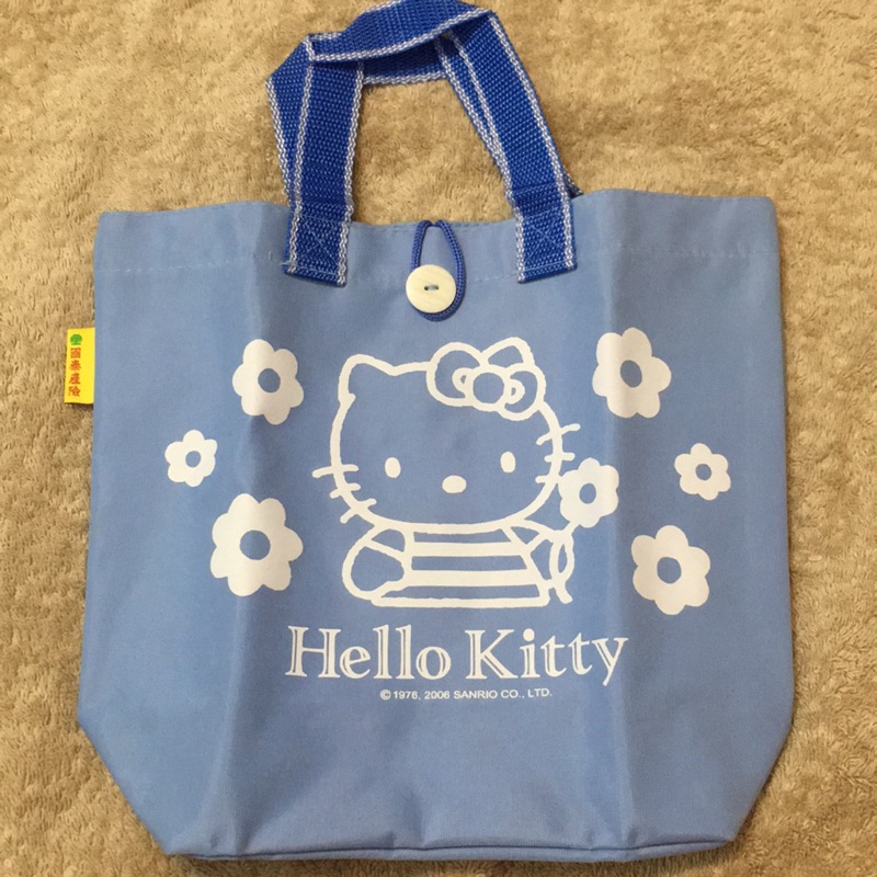 hello kitty sanrio 凱蒂貓水藍色尼龍布托特包便當包手提包水餃包 國泰產險
