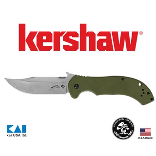 美國Kershaw折刀Emerson CQC-10K石洗面8Cr14MoV鋼軍綠色G10握柄【KS6030】