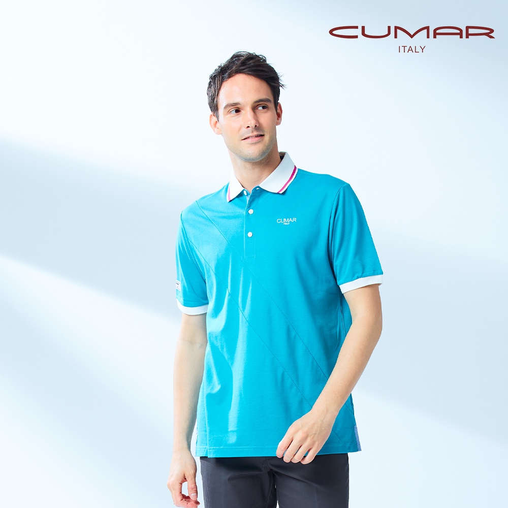 【CUMAR】男裝短袖吸濕排汗POLO衫 168232-45藍綠