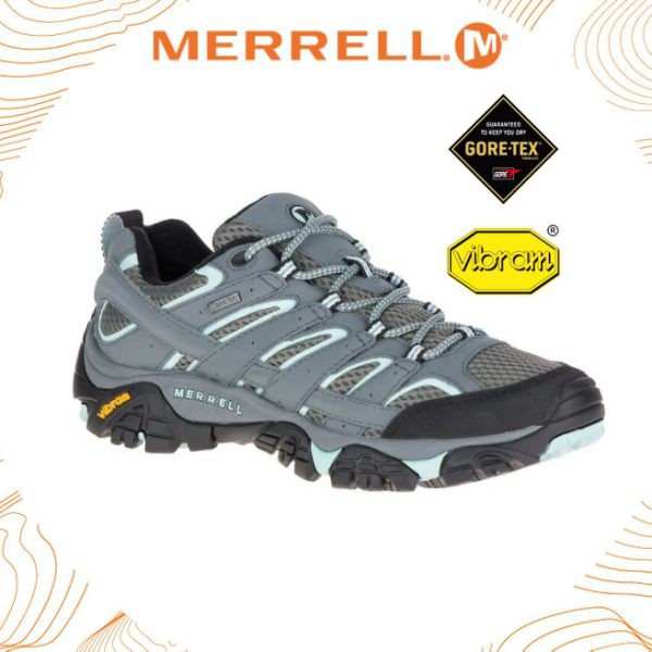 【MERRELL 美國 女 MOAB 2 GORE-TEX登山健行鞋《灰/淺藍》】ML06036/登山鞋/防水/悠遊山水