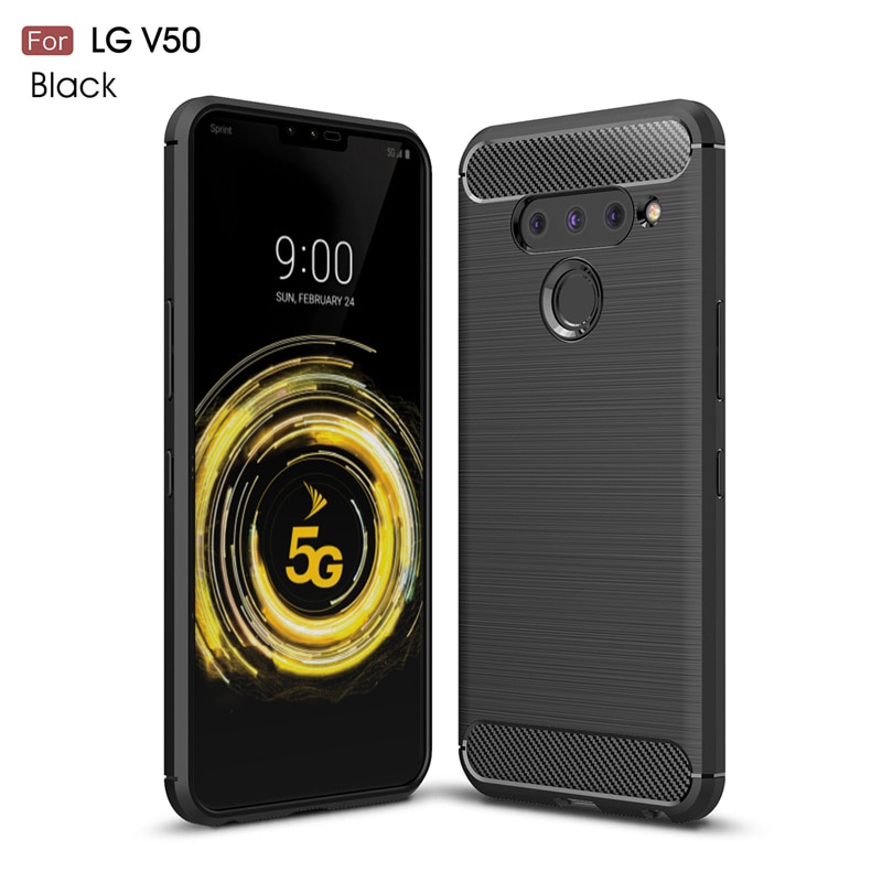 Lg V50 5G 上的 LG V50 ThinQ 碳纖維後蓋保護殼減震蓋軟 TPU 防刮保險槓拉絲堅固外殼