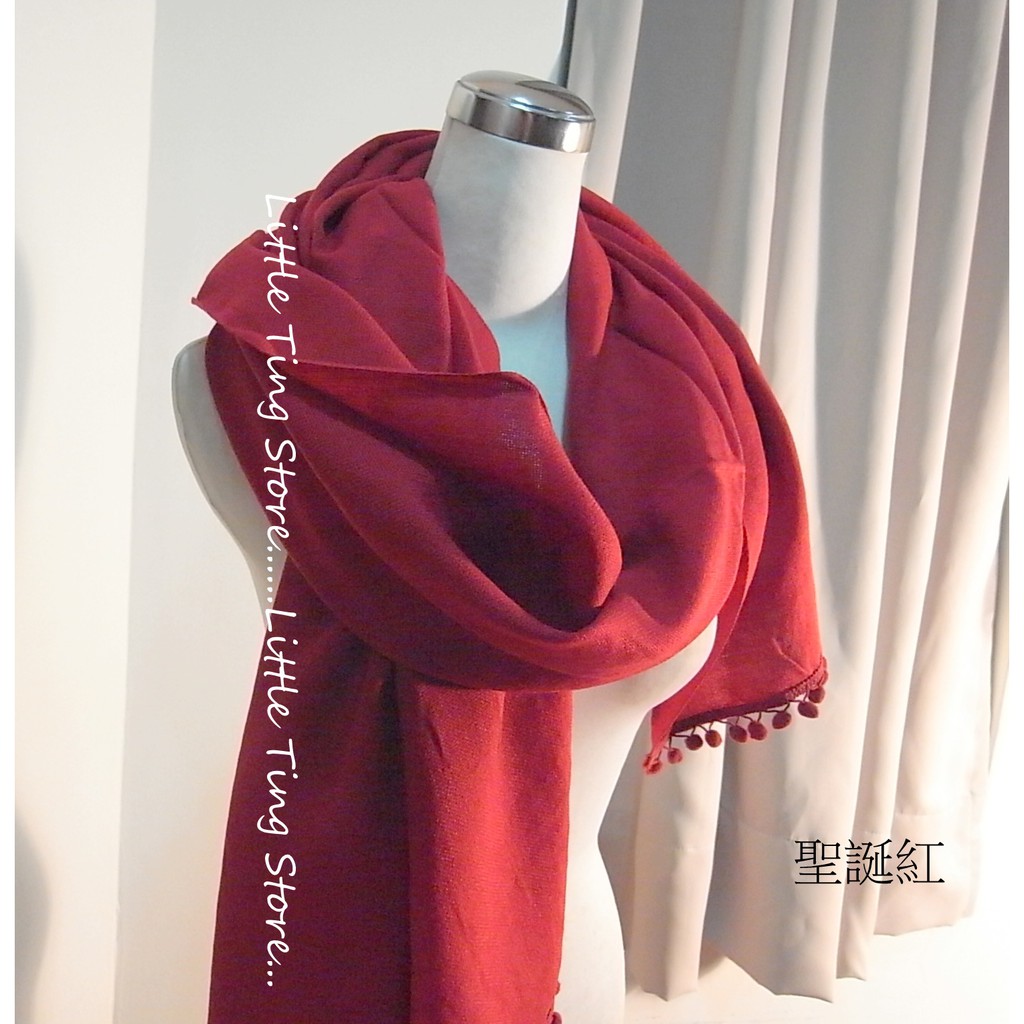 韓國飽和色下擺球球流蘇披肩圍巾長巾質感超好保暖 兩面使用 色系 黑 聖誕紅 咖啡生日禮物 蝦皮購物