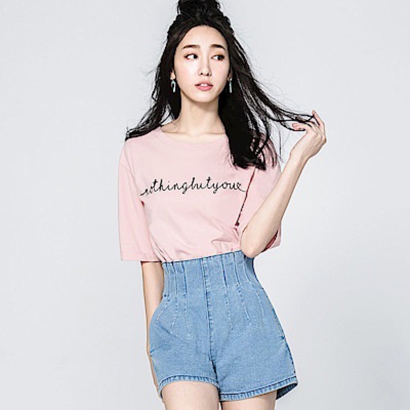 +🤍suitangtang隋棠自創品牌標語背裝飾粉色T-shirt