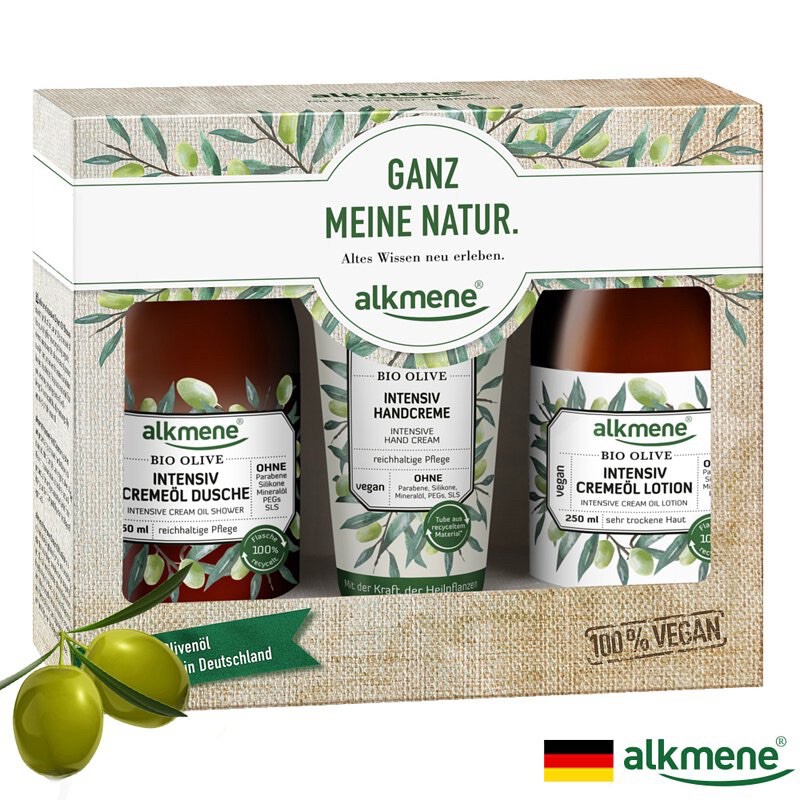 德國alkmene歐珂蔓橄欖加護禮盒3件組(沐浴乳+乳液+護手霜) 廉售（只有一組）