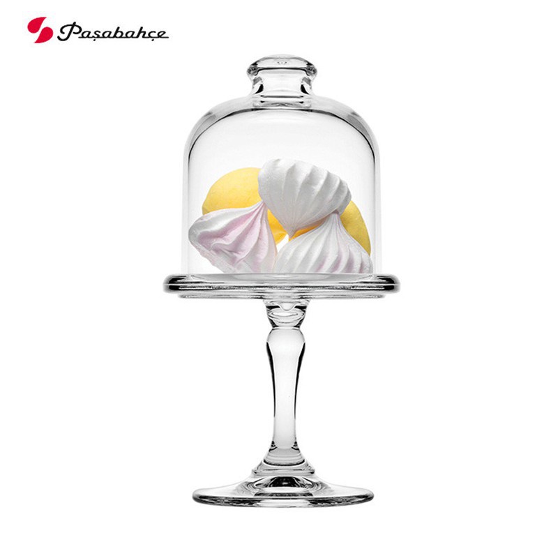 進口帕莎透明玻璃甜品罩歐式創意高腳點心盤蛋糕罩甜品托盤小號