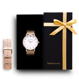 【THEODORA'S】限定禮盒Hera手錶+替換錶帶2入組-瘋馬皮錶帶-奶茶色【希奧朵拉】