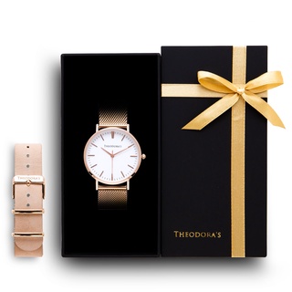 【THEODORA'S】限定禮盒Hera[大錶面]手錶+替換錶帶2入組-瘋馬皮錶帶-奶茶色【希奧朵拉】