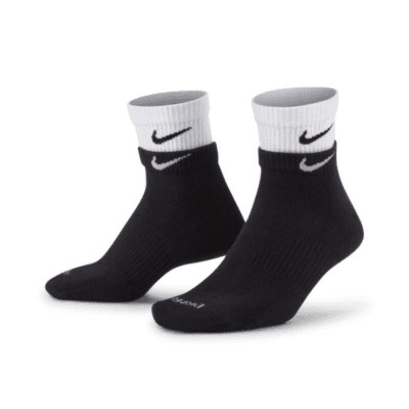 【 諾菲克 】Nike Everyday Plus DRY FIT 雙層黑白 中筒襪 DH4058-011