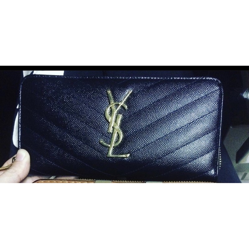 Saint Laurent ysl聖羅蘭 黑色拉鍊長夾 經典款 金色 logo 二手