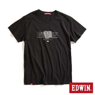 EDWIN 網路獨家 3D立體毛邊線條LOGO短袖T恤(黑色)-中性款