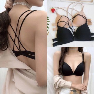 交叉性感美背無鋼圈純色前扣胸罩一片式無痕內衣 / young咩咩( a48-9002-sh）