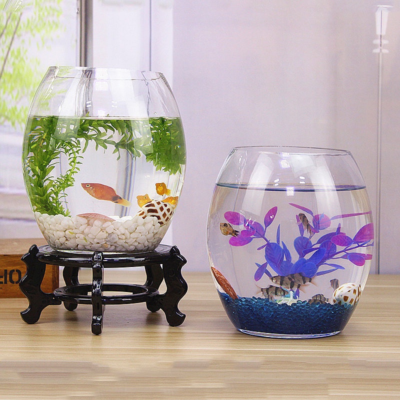 魚缸玻璃創意圓形水培透明客廳中型辦公室桌面小型金魚迷你小魚缸 蝦皮購物