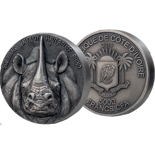 預購 - 2019象牙海岸-大五系列-犀牛-5盎司銀幣