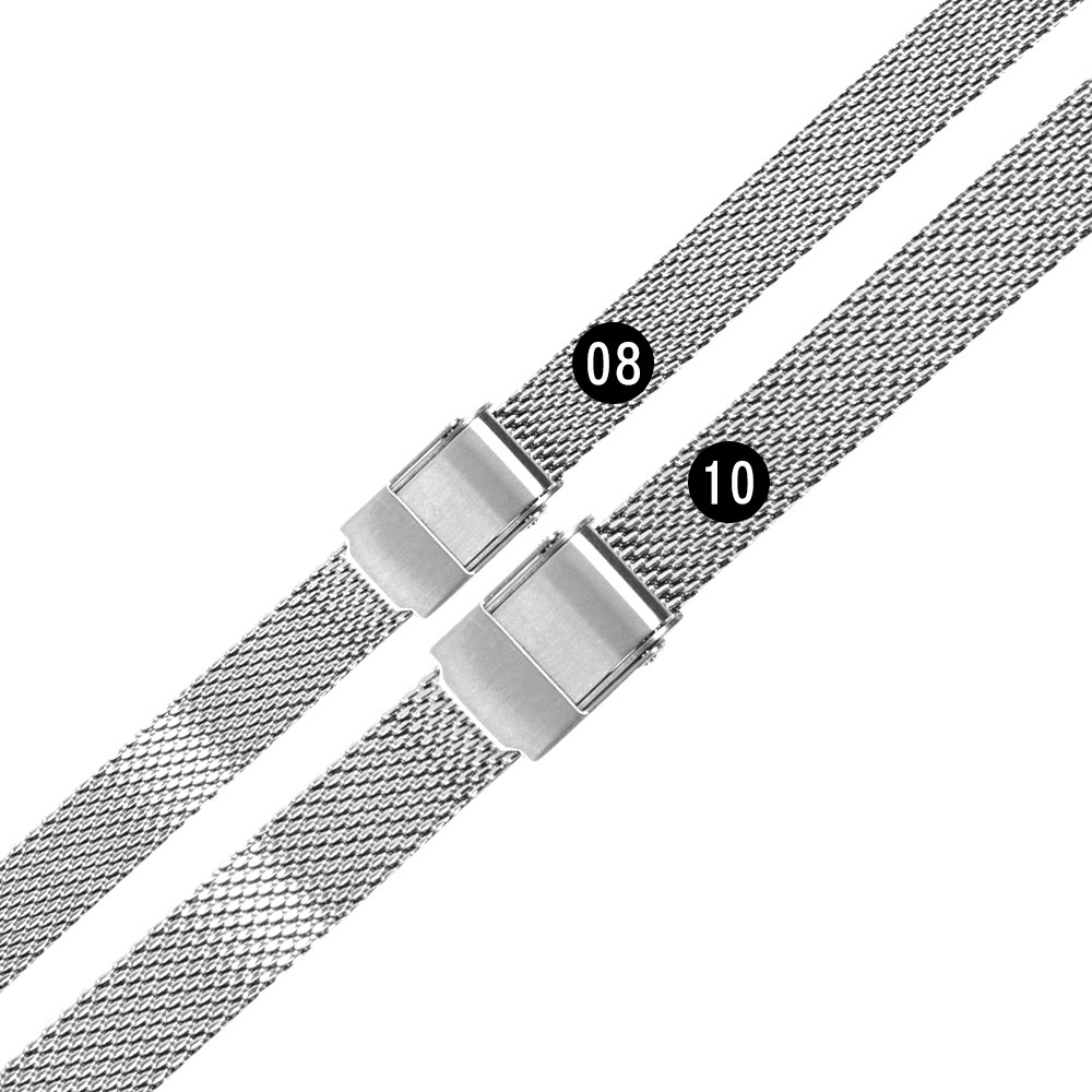 Watchband / 8.10mm / 各品牌通用 細緻透亮 輕巧耐用 米蘭編織不鏽鋼錶帶 銀色