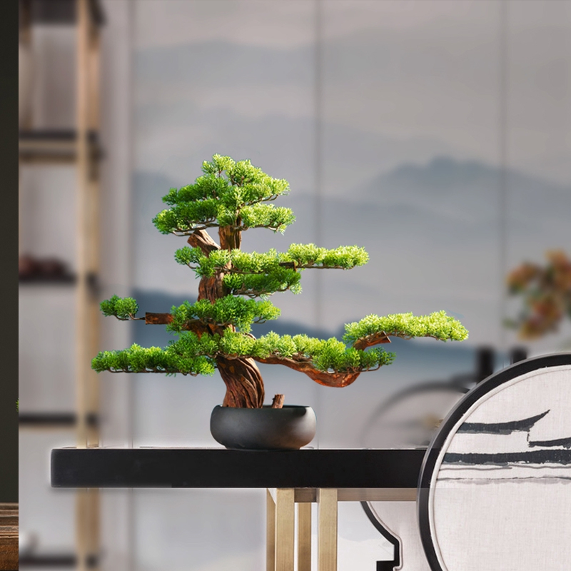 迎客松盆景植物室內松樹綠植花卉小盆栽四季常青仿真造型盆景樹樁 蝦皮購物
