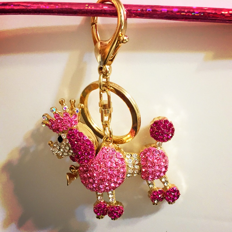 全新粉紅鑽貴賓狗造型鑰匙圈吊飾施華洛世奇水晶