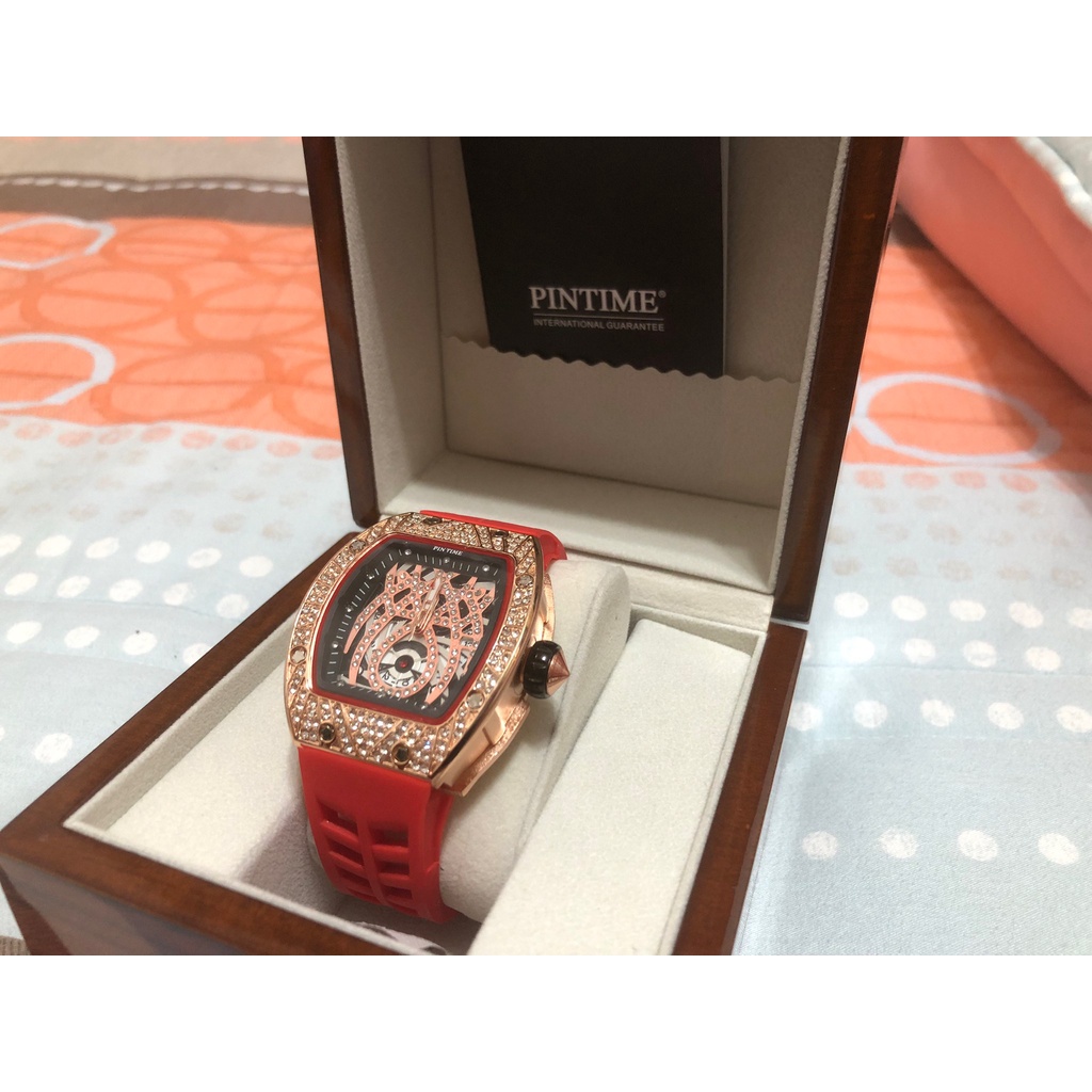 (挑戰市場價)正牌法國PINTIME 防水石英手錶男 玫瑰金時尚休閒橡膠錶帶腕錶
