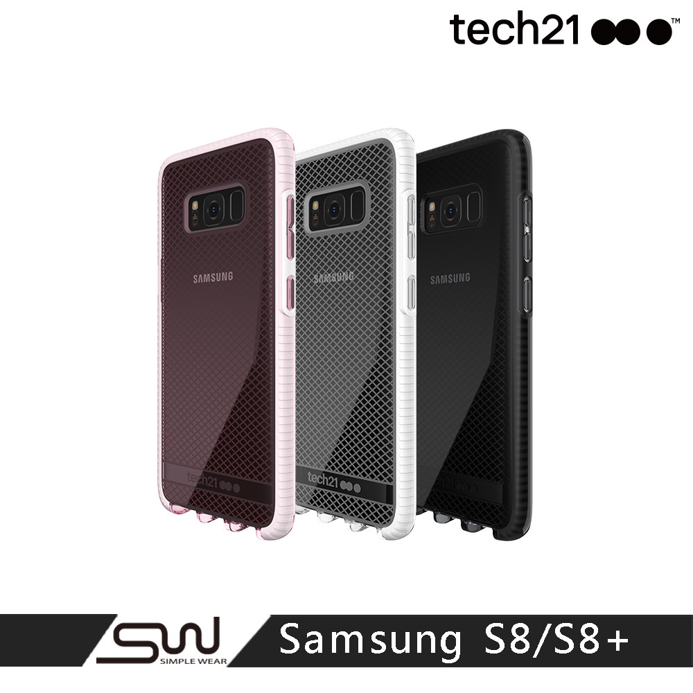 【英國Tech 21】超衝擊EVO CHECK防撞軟質格紋保護殼-Samsung S8/S8+ 透粉 透白 透黑
