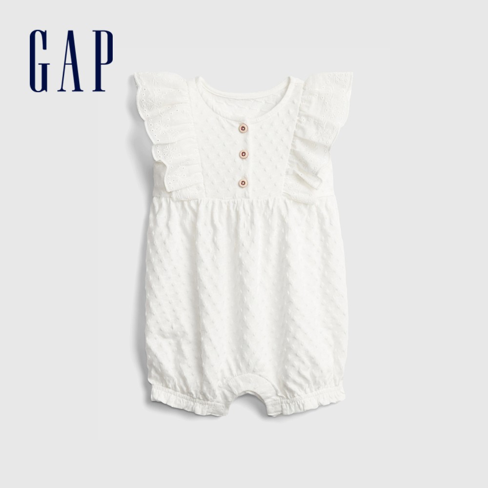 Gap 嬰兒裝 甜美風荷葉邊無袖包屁衣-白色(681791)