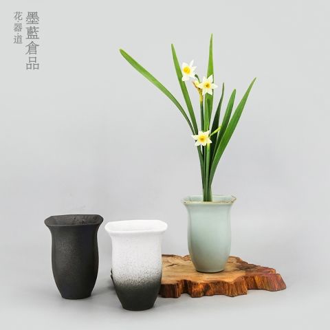 花器#茶席小花器花瓶 精致池坊風格 磨砂陶瓷 送小石子送劍山 茶道花道