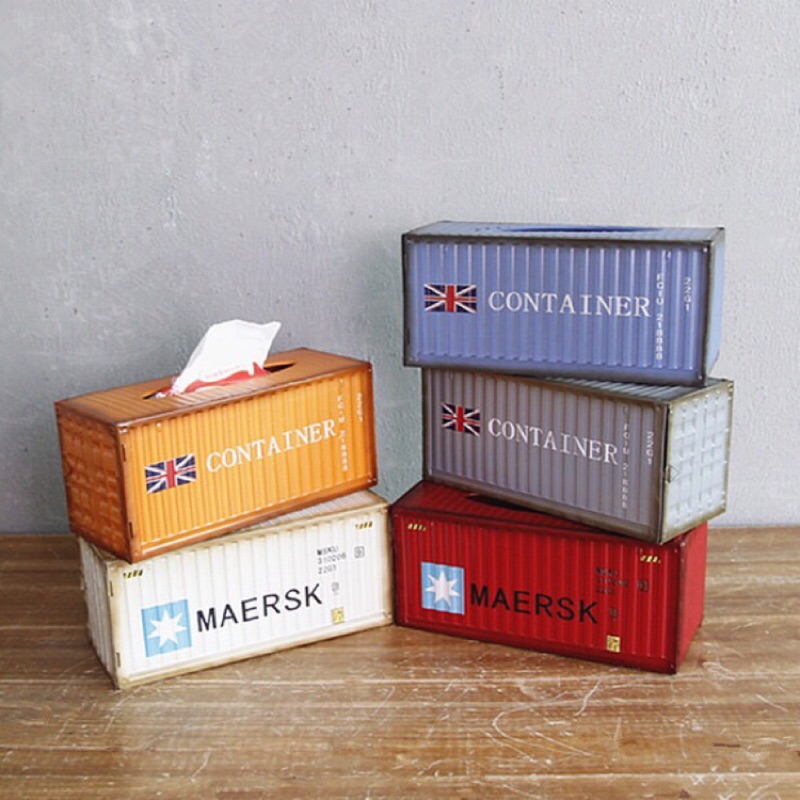 【台灣發貨】【ABS安伯家】簡易版 工業風 復古 鐵製 鐵箱 貨櫃 創意 面紙盒 衛生紙盒 造型面紙盒 擺飾 LOFT