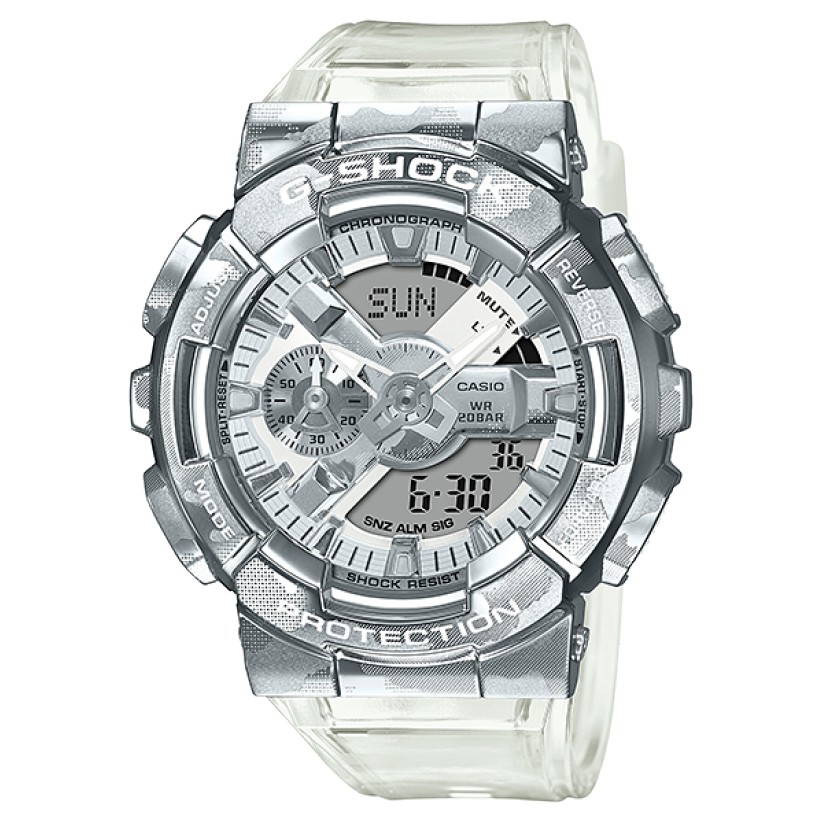 【CASIO】G-SHOCK 透明迷彩系列 不鏽鋼金屬錶殼 GM-110SCM-1A  台灣卡西歐公司貨  保固一年