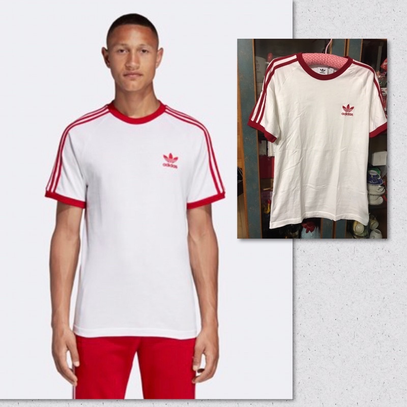 二手 M Adidas Originals 男生 白色 短T 短袖 T恤 經典三線 紅線DY1533