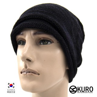 KURO-SHOP韓進口 黑-紫混紡 免抓皺 針織帽 扁帽 毛帽