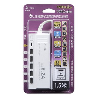 含稅免運⭐朝日科技 USB-06 6USB 智慧快充 6.2A延長線1.5米