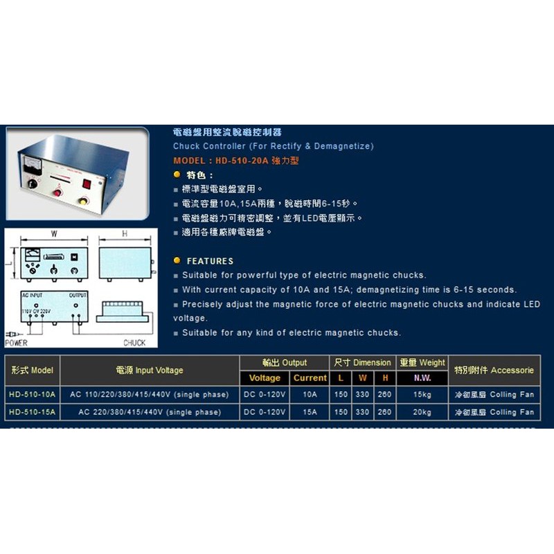 電磁盤用整流脫磁控制器 整流器 HD-510-10A/15A 強力型 價格請留言洽詢或來電