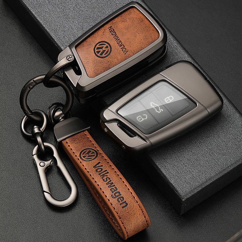 福斯VW 專用金屬鑰匙殼 鑰匙包 適用Lupo、golf鑰匙圈、鑰匙保護套Caddy皮革鑰匙包GTI智能鑰匙殼 鑰匙扣