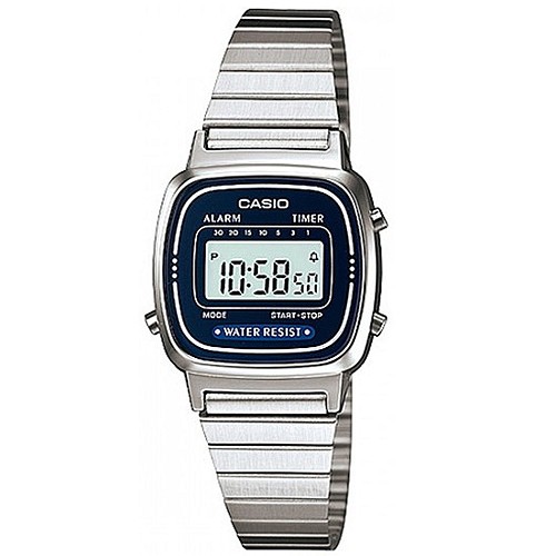 【CASIO】時尚質感優雅不鏽鋼電子腕錶-藍面(LA-670WA-2)正版宏崑公司貨