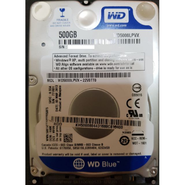 ! 500GB SATA3 2.5吋 WDC 威騰 西數 藍標 筆記型硬碟 7mm WD WD5000LPVX Blue