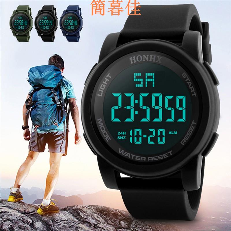 【簡暮佳】 HONHX LED大黑表屏手錶(9340F) 新款男士防水LED數碼石英軍事奢華運動日期腕表