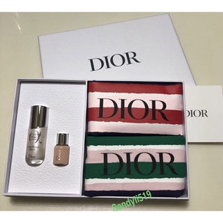 全新Dior 🔥迪奧巴亞德條文束口袋*2+旅行保養組(逆時能量精華,妝前乳)禮盒 附提袋緞帶🎀