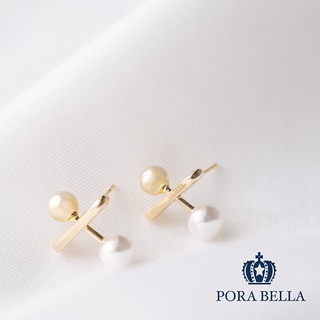 <Porabella>925銀針珍珠X型金屬耳環 Pearl Earrings