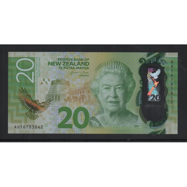 【低價外鈔】紐西蘭2016-18年 20Dollar 紐幣 塑膠鈔一枚 伊莉莎白二世 最新發行！