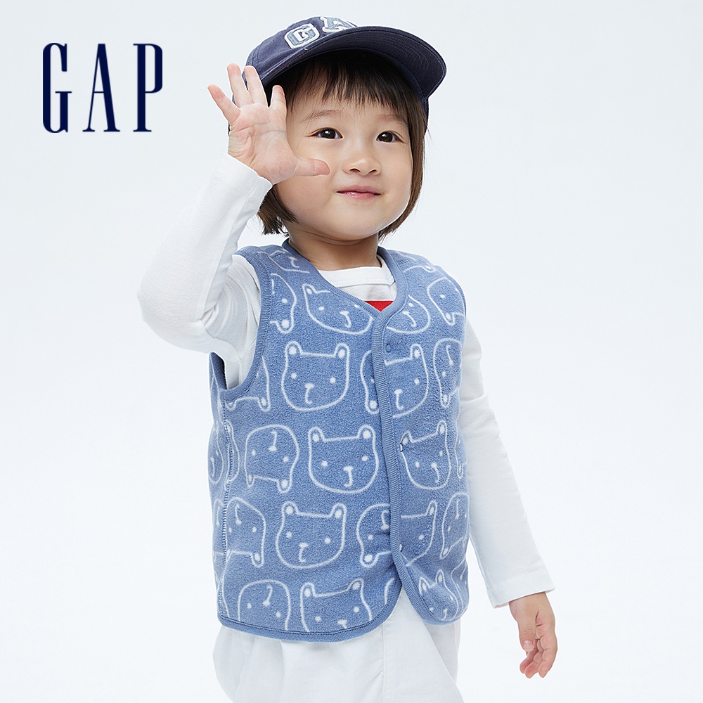 Gap 嬰兒裝 雙面穿刷毛暗釦背心-藍色(737291)