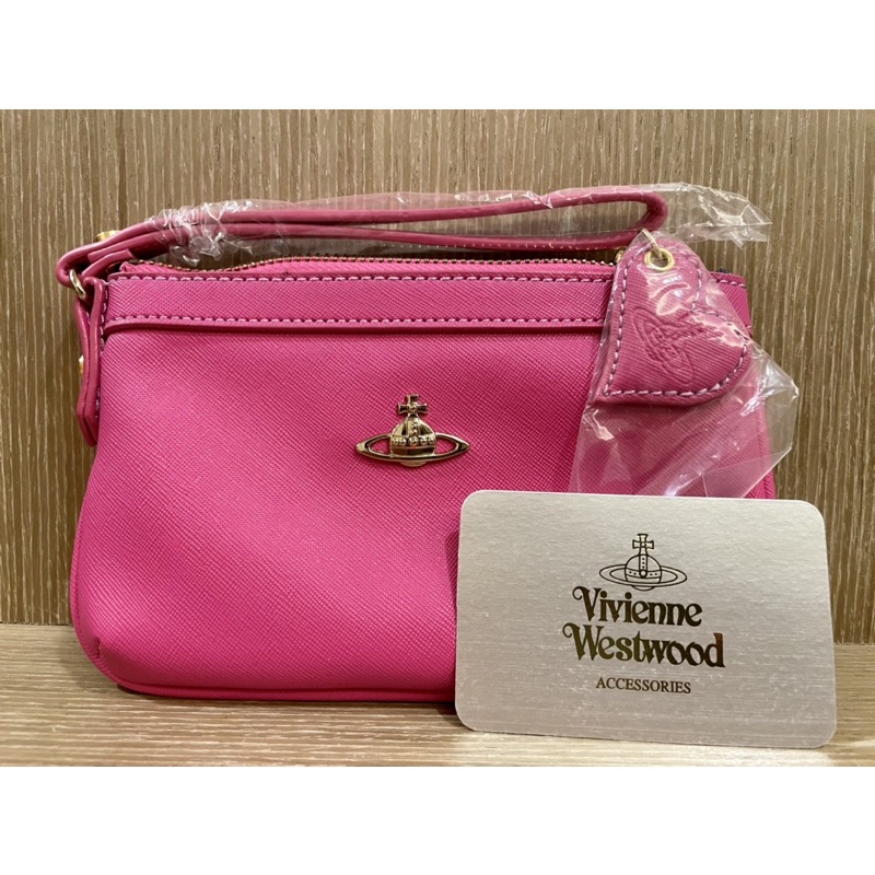 Vivienne Westwood 拉鍊手拿包-亮桃紅(附紙盒）