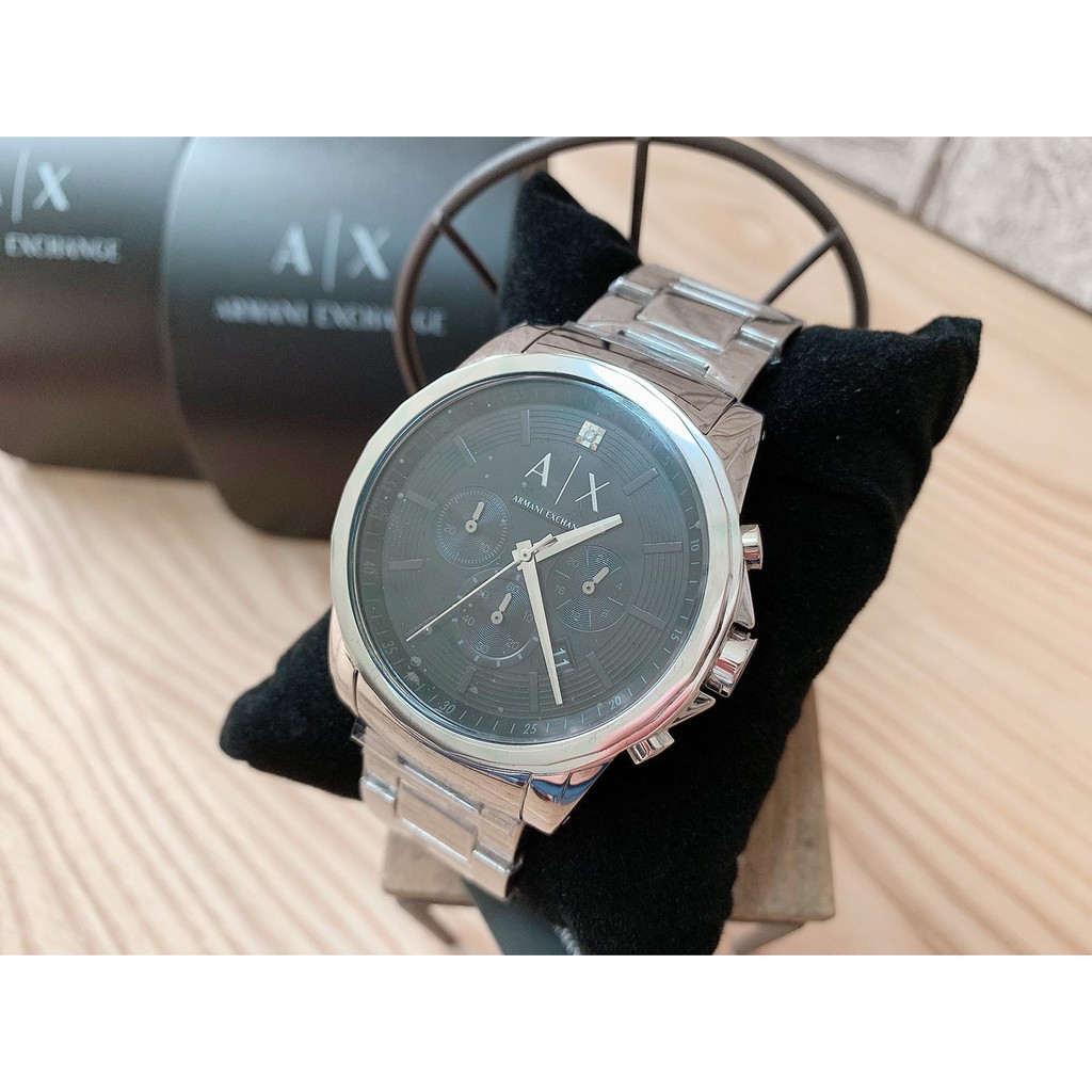 【Ayllon】Armani Exchange AX 鋼錶帶 低調黑錶盤 晶鑽三眼 計時 AX2504 男錶 手錶 錶